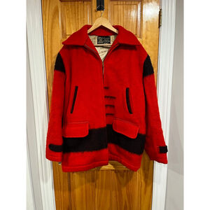 Vintage Hudson’s Bay Point Blanket Wool Coat Red Black Stripe Marshall Field